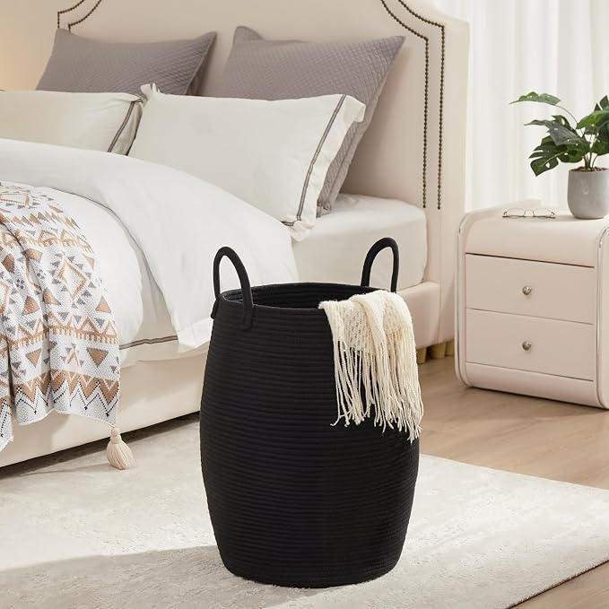 Large Laundry Hamper Basket 65L Woven Blanket Basket, Black