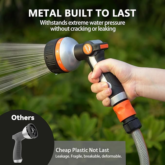 VOXON Hose Nozzle Heavy Duty 10 Spray Patterns - Metal Garden Water Hose Sprayer with Thumb Flow Control | On Off Valve, Nozzle Sprayer for Lawn & Plant Watering, Car & Pet Washing