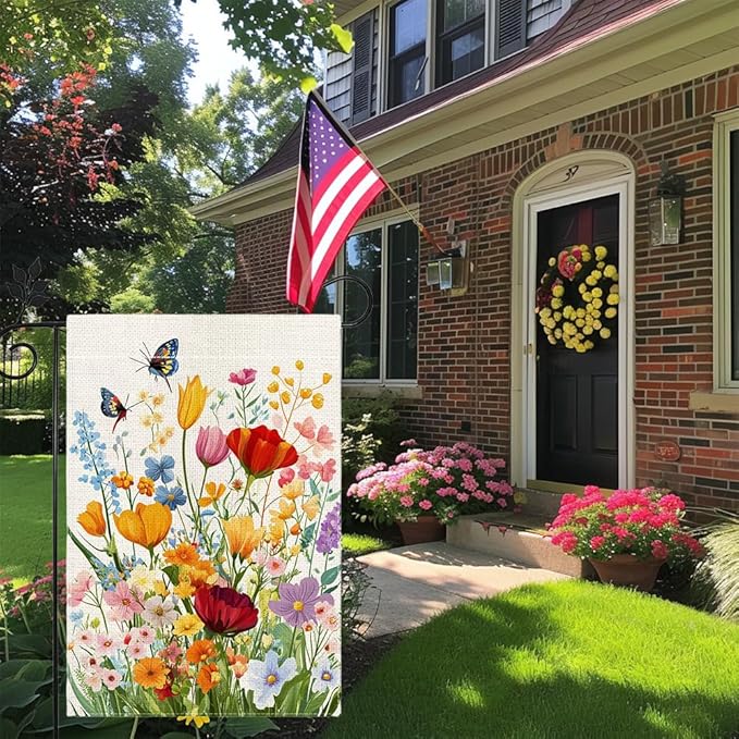 Spring Summer Floral Garden Flag 12x18 Inch Double Sided, Colorful Welcome Yard Decor, Farmhouse Outdoor Flag for Lawn Patio Porch