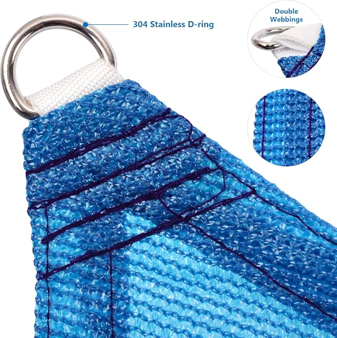 Eden's Decor Straight Flat-Edged Sun Shade Sail Rectangular 10' x 22' Blue UV-Blocking Outdoor Canopy Fabric Cloth Awning for Pergola Patio Garden Backyard Custom Size