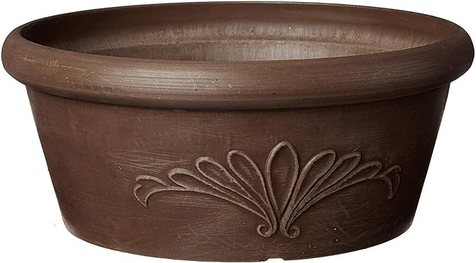Arcadia Garden Products PSW TA30C Plastic/Stone/Wood Composite Bulb Pan – No Drainage Hole (Drillable), Planter Bowl for Succulents, Bonsai, Fairy Gardens, Herbs,12-Inch, Chocolate