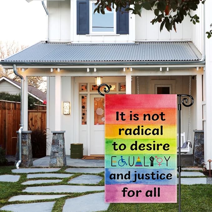 To Desire Equality And Justice Garden Flag, Funny Rainbow LGBTQ Yard Sign for Outdoor Lawn Porch, Social Justice Equality Women Right Inclusion Diversity Kindness Banner, Trans Pride Month Flag
