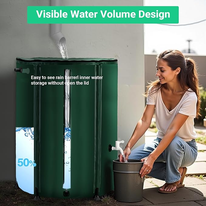 FAMIROSA 132 Gallon / 500L Collapsible Rain Barrel, Foldable PVC Water Barrels to Collect Rainwater from Gutter, Portable Water Collection System with Hose Spigot, Garden Water Catcher Collector Green