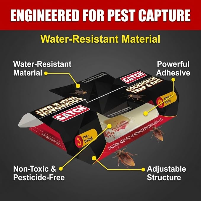 GATCH Roach Traps Indoor (100 Pack), Sticky Baited Cockroach Traps, Roach Killer Indoor Infestation, Adhesvie Glue Traps for Roaches, Insects, Home Bug Ant Spider Cricket, Child & Pet Friendly
