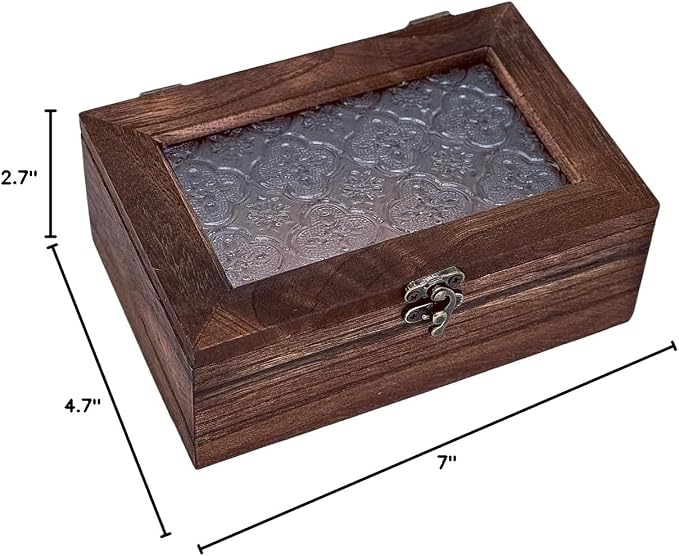 Vintage Wooden Storage Box with Glass Lid, Keepsake Box Small Decorative Storage Box for Jewelry, Trinket, Gift and Home Decorations (Small)