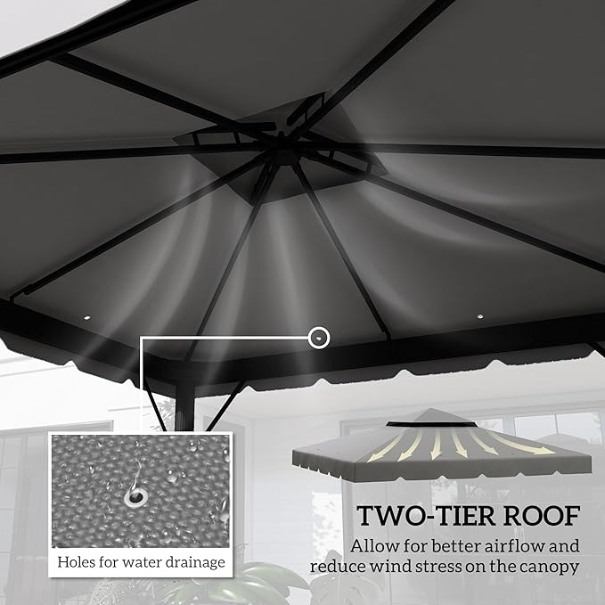 Outsunny 10' x 10' Gazebo Replacement Canopy, Gazebo Top Cover with Double Vented Roof for Outsunny 9.7' x 9.7' Frame for Garden Patio Outdoor (TOP ONLY), Light Gray