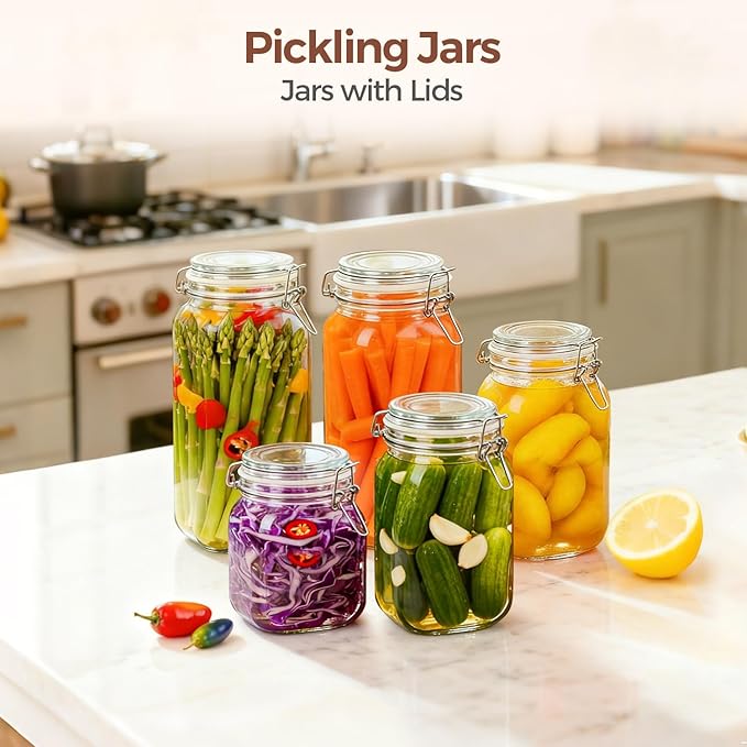 ComSaf 9-Pack 78oz Large Square Airtight Glass Jars for Bulk Food, Holds a 4lb Bag of Sugar or 5lb of Rice, Wide Mouth Canister for Flour, Coffee & Pantry Organization
