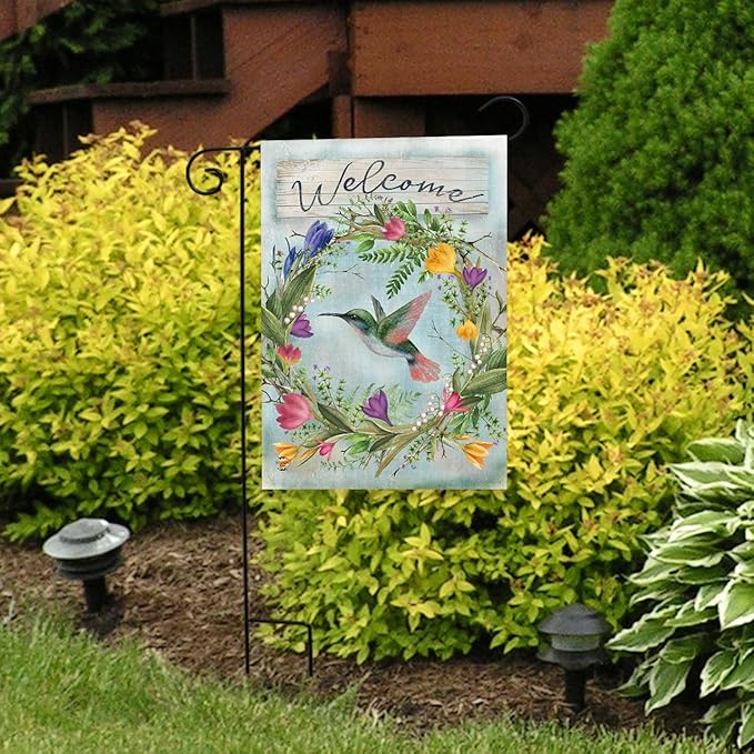 Briarwood Lane Hummingbird Wreath Garden Flag