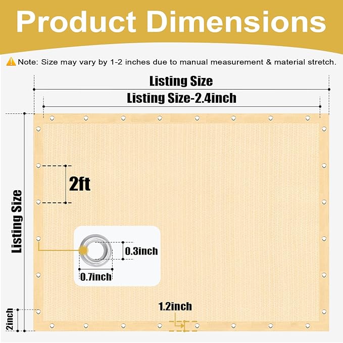 Shade&Beyond 90% Sun Shade Cloth with Grommets, 10' X 14' Pergola Shade Cover Canopy, Mesh Tarp Sun Screens for Patio, Outdoor, Garden, Backyard, Wheat
