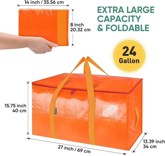 BALEINE 6-Pack Oversized Moving Bags with Reinforced Handles, Heavy-Duty Storage Tote for Clothes, Moving Supplies (Orange, 6-Pack)