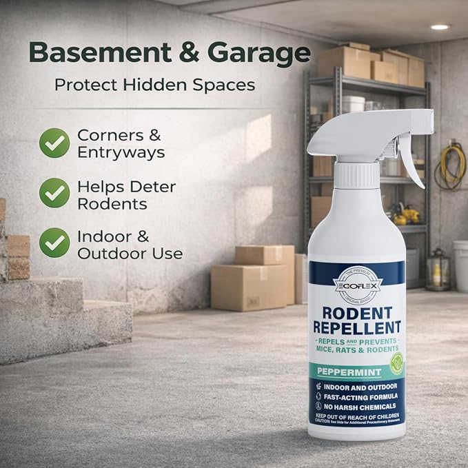 Peppermint Oil Spray for Rodents - Mice, Rat, Squirrel & Mouse Repellent - Natural Peppermint Essential Oil Indoor & Outdoor Deterrent Control for Home, Garage, Attic, RV & Car Engines - 16 Fl Oz