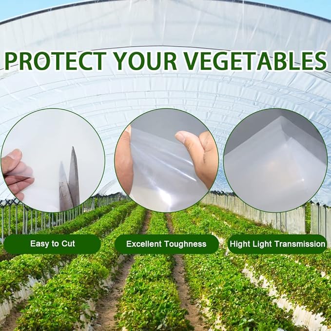 LSGCQ 6 mil Greenhouse Plastic Film Sheeting Cover 12 x 26 Ft UV Resistant Clear Polyethylene Film Green House Hoop Farm Plastic Cover for Gardening, Farming, Agriculture