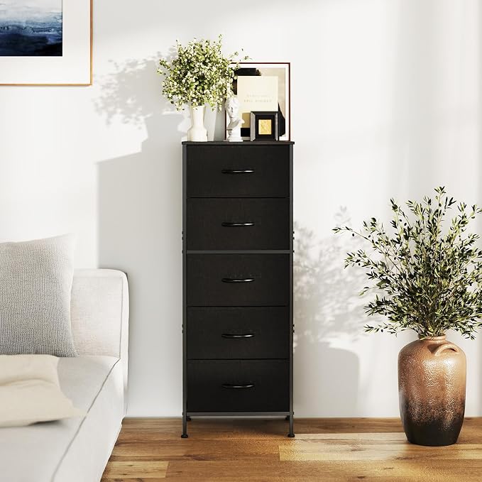 Sweetcrispy Black Storage Drawer Bedroom Dresser, Tall Dresser for Closet
