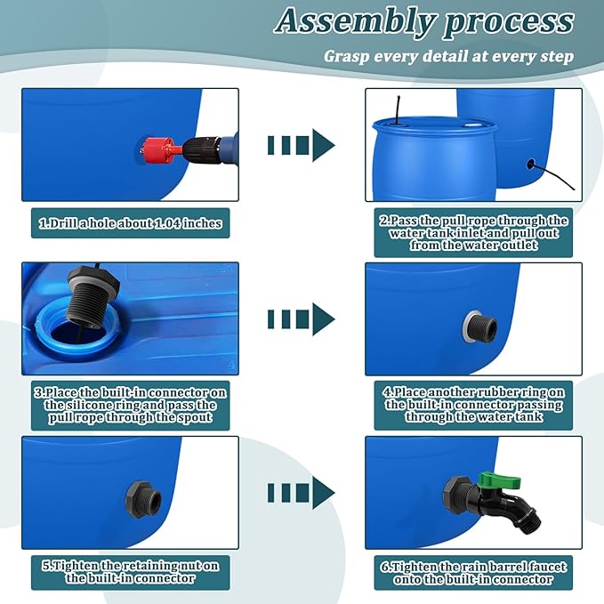 Plastic Rain Barrel Spigot Kit, High Flow Water Barrel Faucet, 3/4 PVC Rain Barrel Valve with Bulkhead Fitting for Outdoor Plastic Bucket Garden Barrels