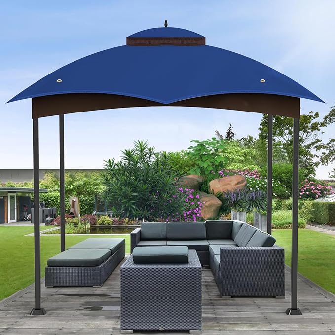 10x12 Gazebo Canopy Replacement Top Cover, Double Tiered Waterproof Canopy Roof for Lowe's Allen Roth Gazebo #GF-12S004B-1(Blue)