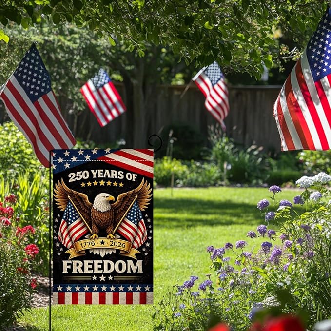 BLKWHT 250 Years America Garden Flag 12x18 Vertical Double Sided 1776-2026 USA 250th Anniversary Freedom Banner 4th of July Patriotic Outside Decorations Burlap Yard Flag BW865