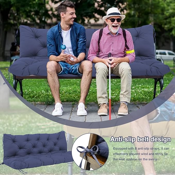 Extra Thick 5" Waterproof Porch Swing Cushions Outdoor 60 inch Swing Cushions 3 Seater Replacement with Backrest and Ties for Outdoor Furniture Patio Bench Garden(Navy Blue)