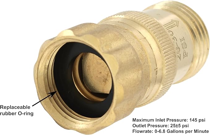 Heavy Duty 25 psi Water Pressure Regulator 3/4 inch Hose Thread Drip Irrigation System Pressure Reducer, Lead-Free Brass (With Regular and Screen O-Rings, 1, Count)