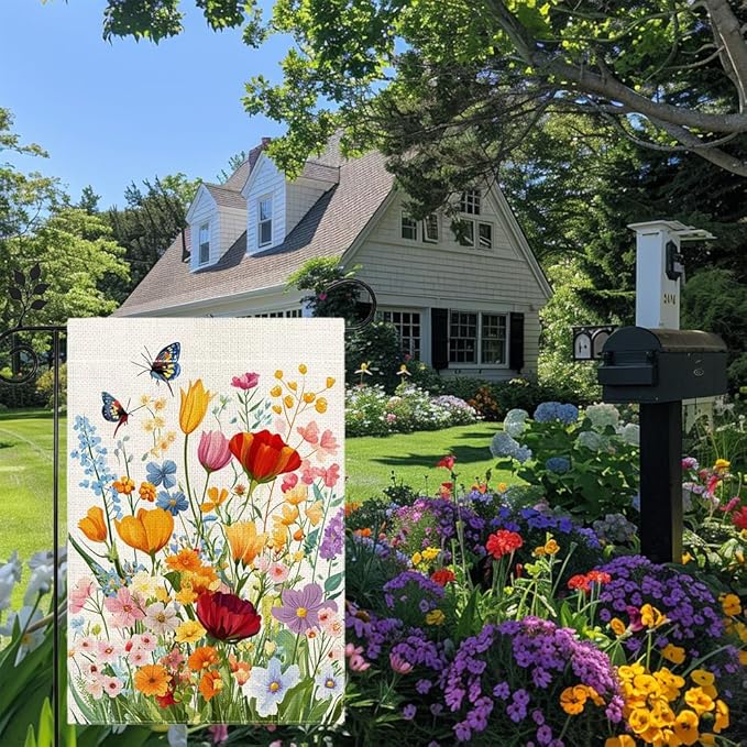 Spring Summer Floral Garden Flag 12x18 Inch Double Sided, Colorful Welcome Yard Decor, Farmhouse Outdoor Flag for Lawn Patio Porch
