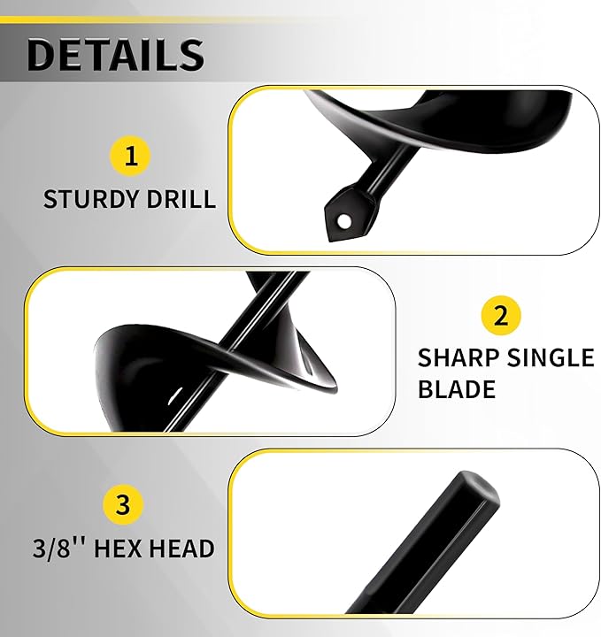 2”x32“ Auger Drill Bit for Planting, Heavy-Duty Planting Auger for Bulbs, Post Hole Digger for 3/8”Hex Drive Drill