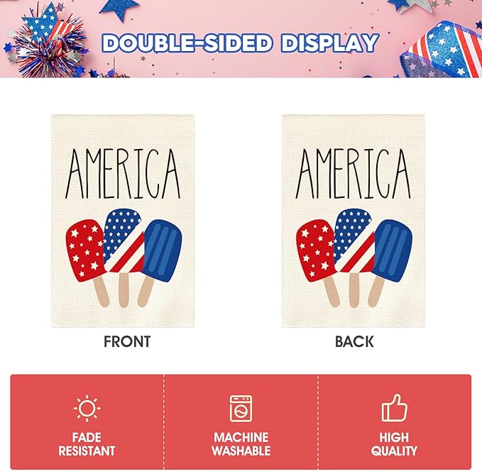 AVOIN colorlife American Stars and Stripes Popsicle Garden Flag Double Sided Outside, USA Patriotic 4th of July Independence Memorial Day Yard Outdoor Decoration 12.5 x 18 Inch