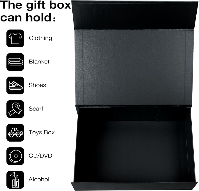 Aimyoo Galaxy Black Collapsible Gift Box with Magnetic Closure Lids 13.8x9x4.3 in, Bridesmaid Groomsmen Proposal Box, Large Rectangle Box for Present Graduation Storage 3 Pack