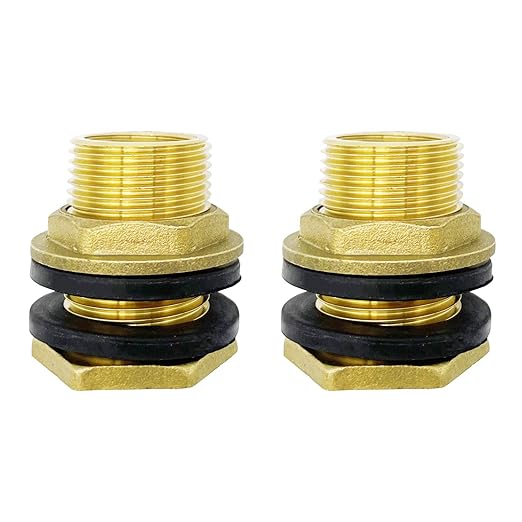 3/4" Female 1" Male Brass Water Tank Connector Bulkhead Tank Fitting for Rain Barrels, Aquariums, Tubs, Pools (Pack of 2)