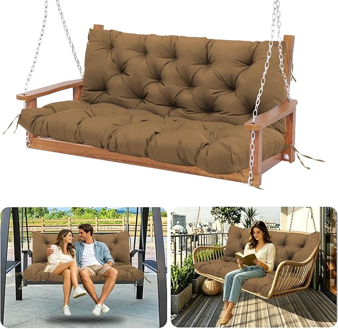 5" Thick Porch Outdoor Swing Cushions Waterproof Fade-Resistant 60x40 Inch 3 Seater with 8 Anti-Slip Ties Durable Replacement Cushion for Patio Long Bench Garden Furniture