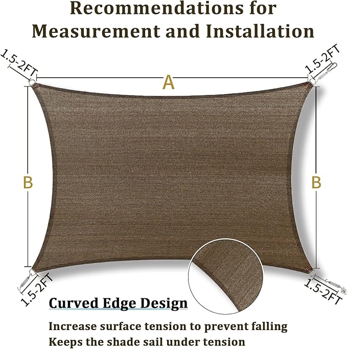 Shade&Beyond Custom 17'x32' Sun Shade Sail Canopy Rectangle UV Block Breathable Curved Sunshade for Backyard Yard Deck Outdoor Facility and Activities, Mocha (We Make Custom Size)