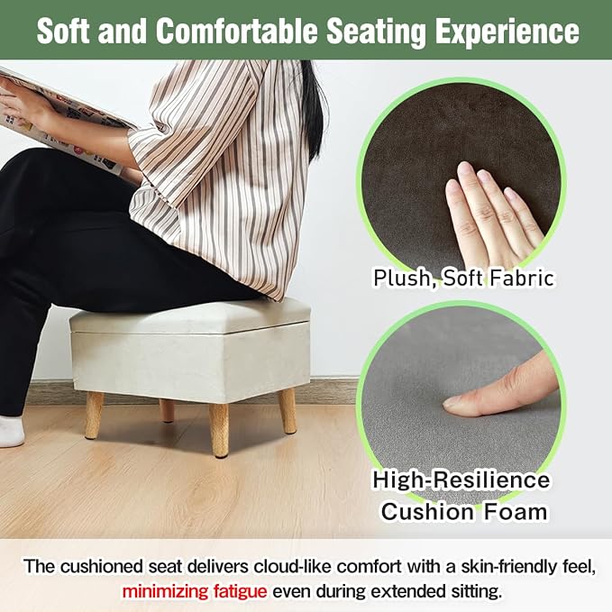 lumizone Small Ottoman with Storage Foot Rest Foot Stool Gray