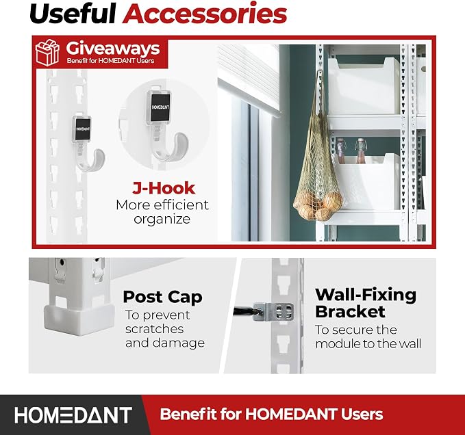 HOMEDANT 47.7" W 5 Tier Heavy Duty Garage Shelving Adjustable Metal Rack Storage Shelves Standing Shelf Unit Organizers Industrial Warehouse Basement White 2Pack