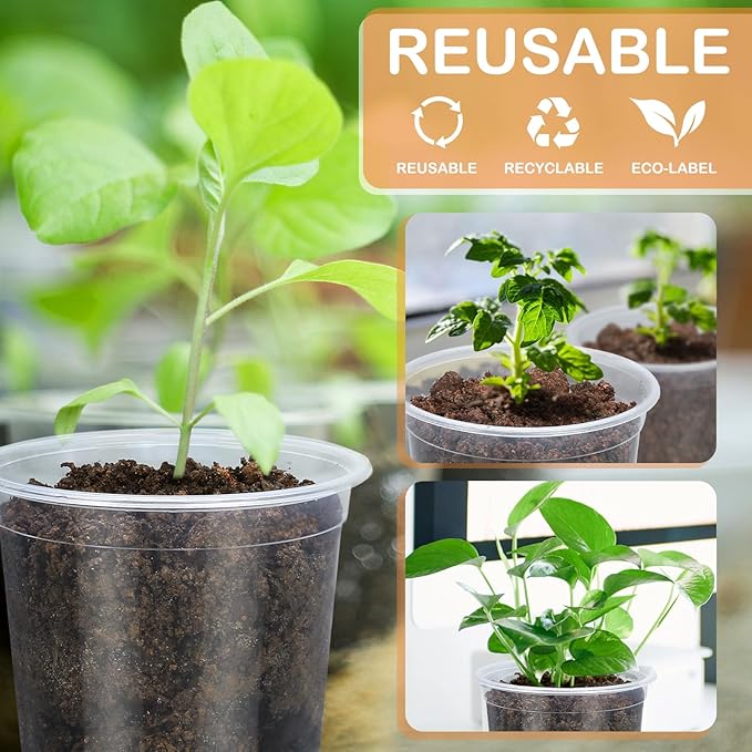 15 Pack Clear Nursery Pots with Drainage Holes, 5 Inch Seed Starting Plastic Plant Pots, Transparent Variety Pack Flexible Garden Pot for Outdoor Indoor (Clear, 5 Inch)