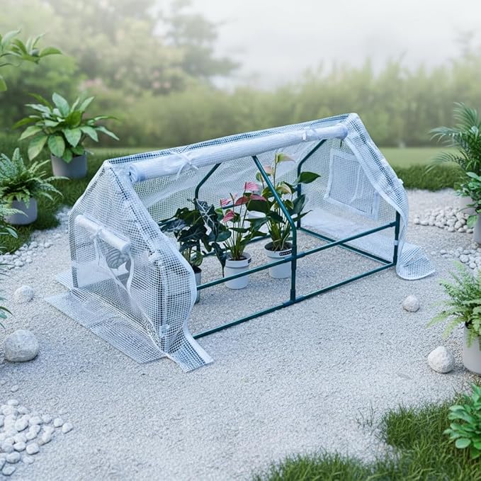 47.2" L × 23.6" W × 23.6" H Mini Greenhouse for Indoor Outdoor,Portable Mini Greenhouse, Heavy-Duty PE Plant Cover Tent , Tabletop Greenhouse for Small Plants, Seedling Humidity Dome White