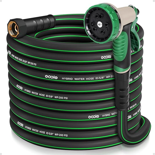 Heavy Duty Garden Hose 75 ft, NON-EXPANDABLE Water Hose with 10 Function Spray Nozzle, Lightweight Kink-less Hybrid Hose with Swivel Handle, Male to Female Fittings