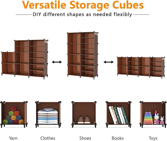 AWTATOS Closet Organizer 8 Cube Storage Shelves, Cocoa Brown