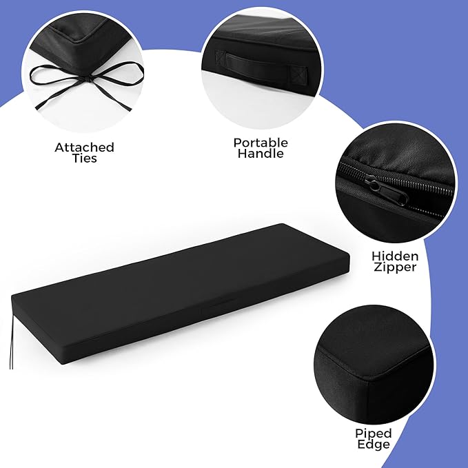 IPYNBAP Outdoor Bench Cushions for Outdoor Furniture, 59x18x3 Inch, Waterproof Bench Pillow, Fade Resistant Long Bench Seat Pads for Garden, Indoor, Porch Swing, Black