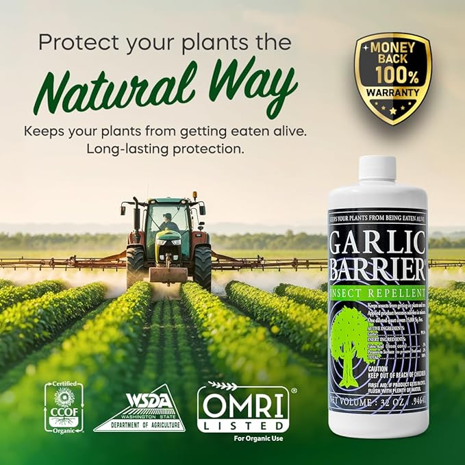 Liquid Garlic Insect Repellent Concentrate, 32 fl oz – OMRI Listed Garlic-Based Formula for Farms, Crops, Gardens & Greenhouses – Indoor & Outdoor Plant Protection