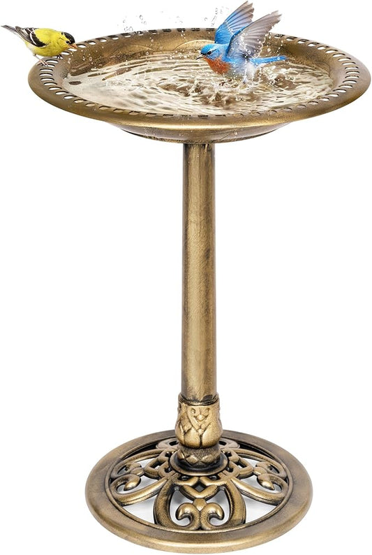 VIVOHOME Bird Bath for Outside, Polyresin Pedestal Bird Baths for Outdoor, Garden, 28 Inch Height Weather-Resistant Birdbaths with 20" Bowl, Copper