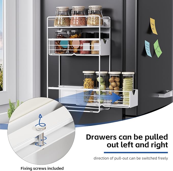3 Tier Magnetic Shelves for Washing Machine with Pull Out Metal Drawer
