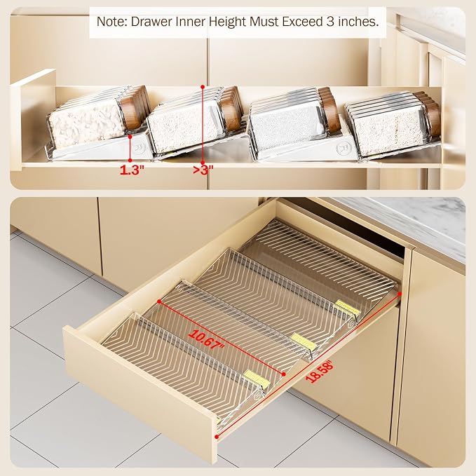PanPanPal Spice Drawer Organizer, 4 Pack Clear Seasoning Organizer Rack