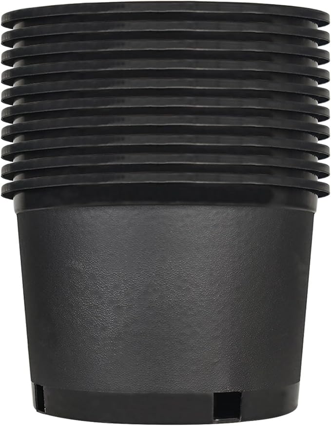10-Pack 2 Gallon Short Black Nursery Pot Planter Grower Flower Pot Garden Seedling Planters Containers, Plastic Injection Molded Pots with Drainage Holes for Outdoor Indoor Plants