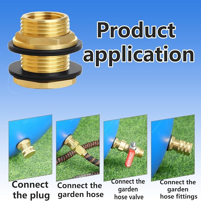 Ceaeso 1/2" NPT Female X 3/4" Male GHT(Garden Hose Threaded), Soild Brass Bulkhead Fitting With 2 Rubber Rings For Water Tower Tank Barrels Rain Barrels…