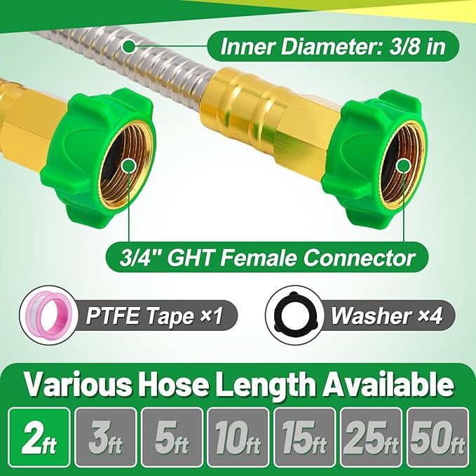 Short 2ft Garden Hose with 3/4'' Female to Female Connector - Metal Leakproof Leader Hose for Reel, Heavy Duty 304 Stainless Steel Flexible Water Pipe for Outdoor Garden Watering Car Pet Cleaning