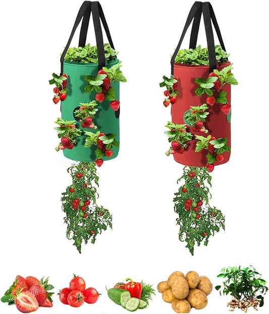Upside Down Tomato Planter-3 Gallon Hanging Strawberry Planter Durable Aeration Fabric Grow Bags for Vegetables (Set of 2- Red and Green)