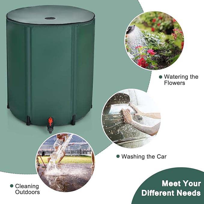 Happygrill 60 Gallon Collapsible Rain Barrel, PVC Rain Water Collection Barrel with Spigot Water Storage Container & Top Mesh, Portable Rain Barrels to Collect Rainwater from Gutter for Garden Lawn