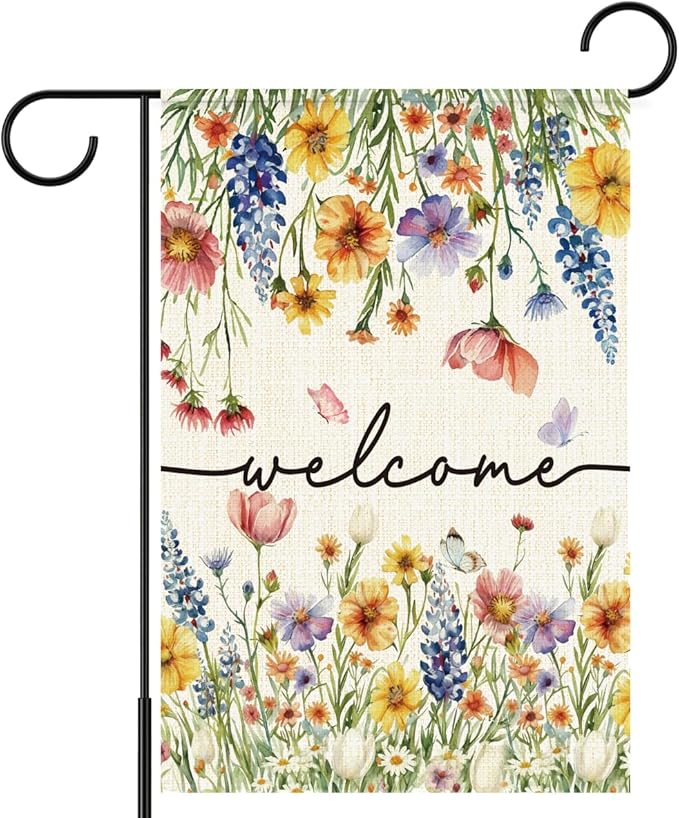 Welcome Flags for Outside,Floral Garden Flag for Yard Patio Lawn Decoration,12x18 Inch Double Sided