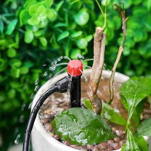 RedChili 25 Pieces Drip Emitters for 1/4" Drip Irrigation Tubing, Adjustable 360 Degree Stream Drip Emitters with Stake 360° Full Circle 8 Hole Stream Emitters Garden Irrigation Micro Drippers