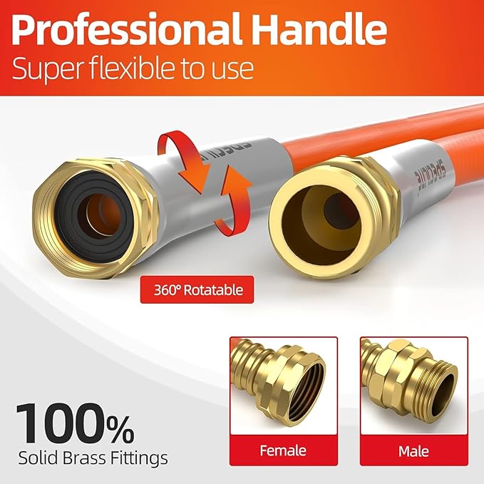 SPECILITE Garden Hose 100 ft x 5/8 in Heavy Duty, Flexible and Kink Resistant, All Weather Water Hose with 3/4" Solid Brass Fittings - for Backyard, Lawn, Car Washing & Outdoor Cleaning