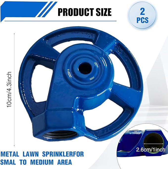 2 Pack Cast Iron Sprinkler Metal Lawn Sprinkler American Threaded Joints Water Sprinklers for Yard Garden Watering, Blue