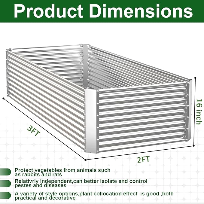 2 Pack Tall Corrugated Galvanized Steel Raised Garden Bed Outdoor, Metal Above Ground Garden Bed for Vegetables and Flowers, Rectangle Raised Beds for Gardening-3x2FT